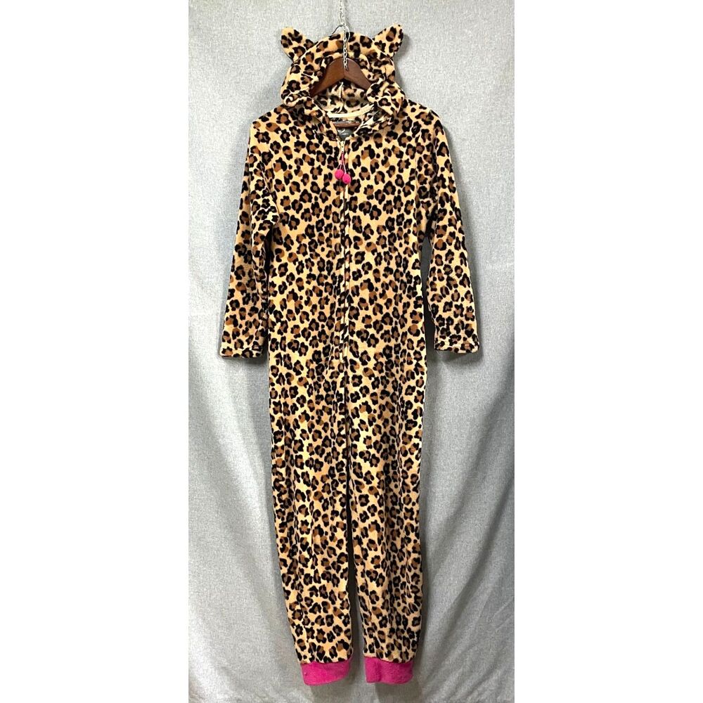 PJ Couture Leopard Cat Onesie Hooded Pajama Jumpsuit Womens Large